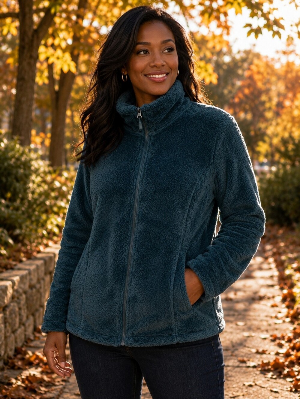 32 Degrees Heat Plush Fleece Jacket Women's XXL Teal Full Zip Faux Fur Cozy